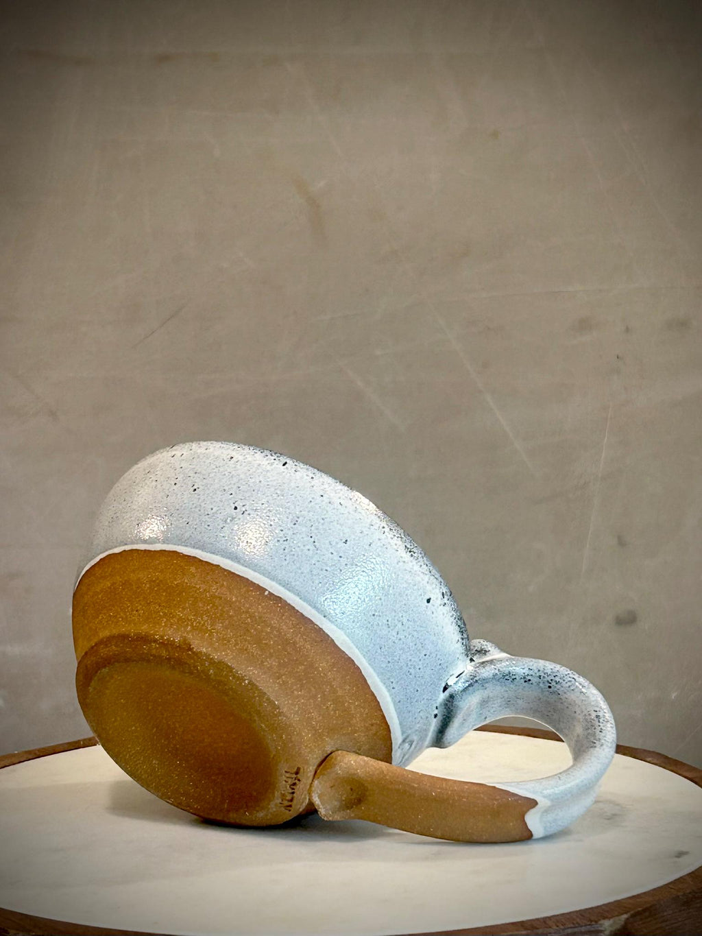 Handmade Stoneware Cappuccino Cup | Wheel-Thrown Linen Gray Ceramic Mug Dune Body