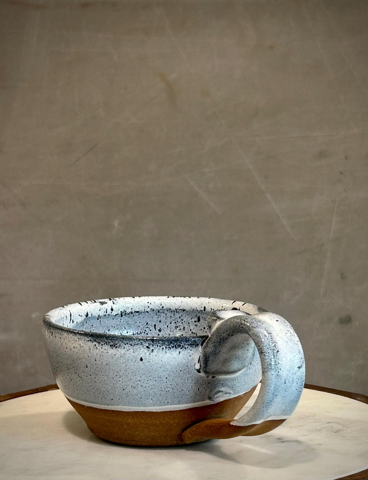 Handmade Stoneware Cappuccino Cup | Wheel-Thrown Linen Gray Ceramic Mug Dune Body