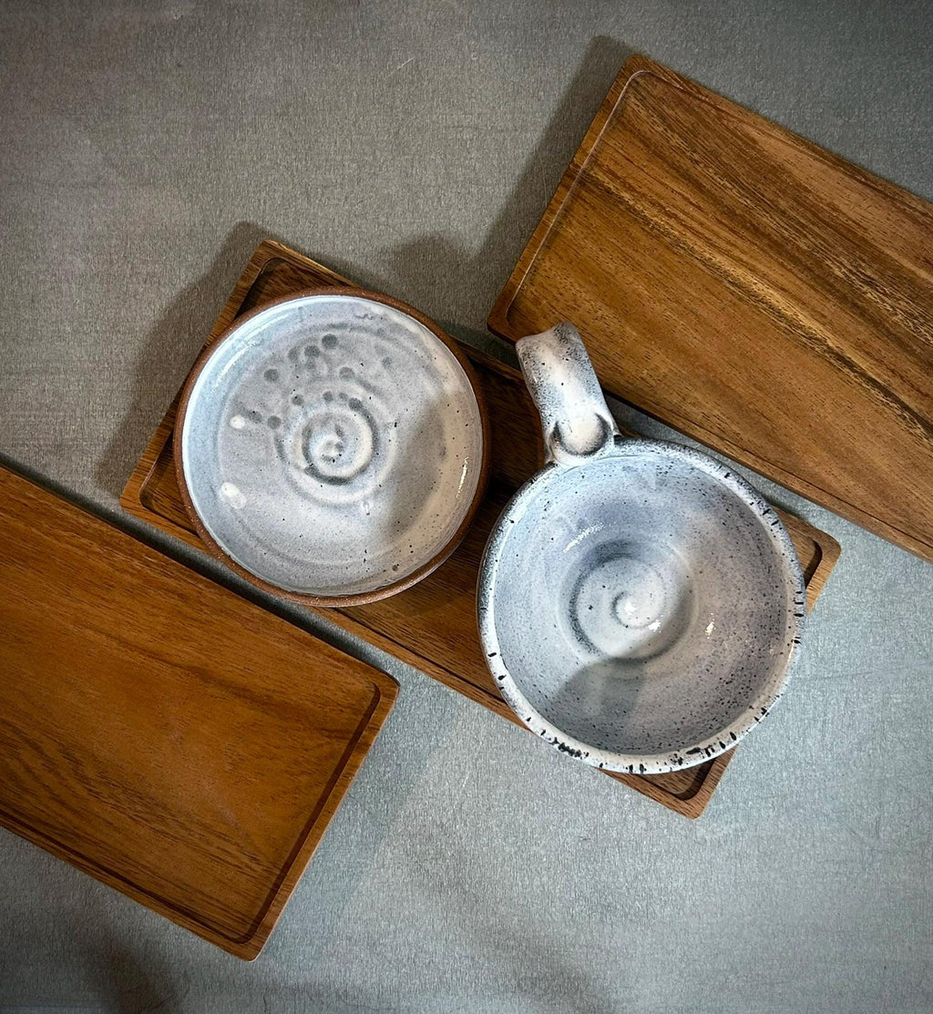 Handmade Stoneware Cappuccino Cup | Wheel-Thrown Linen Gray Ceramic Mug Dune Body