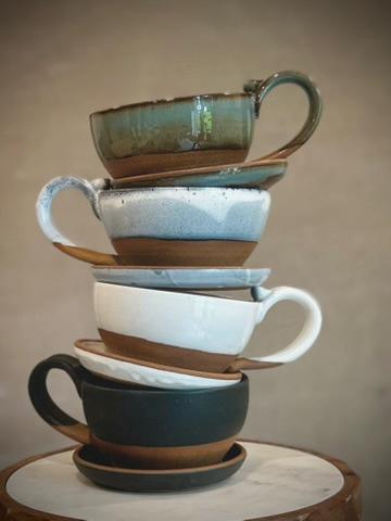 Handmade Stoneware Cappuccino Cup | Wheel-Thrown White Dove Ceramic Mug Dune Body