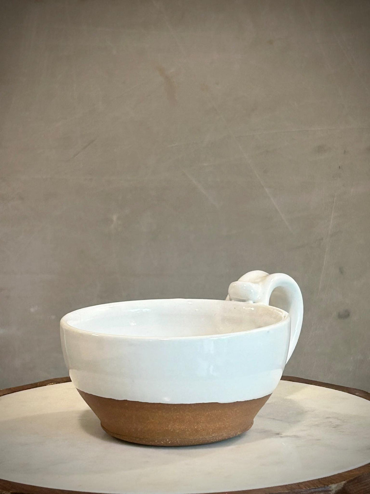 Handmade Stoneware Cappuccino Cup | Wheel-Thrown White Dove Ceramic Mug Dune Body