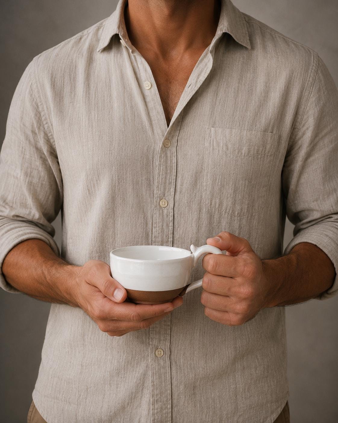 Handmade Stoneware Cappuccino Cup | Wheel-Thrown White Dove Ceramic Mug Dune Body