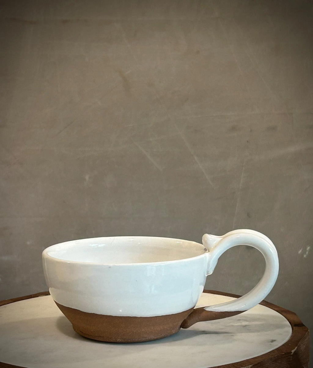 Handmade Stoneware Cappuccino Cup | Wheel-Thrown White Dove Ceramic Mug Dune Body