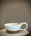 Handmade Stoneware Cappuccino Cup | Wheel-Thrown White Dove Ceramic Mug Dune Body