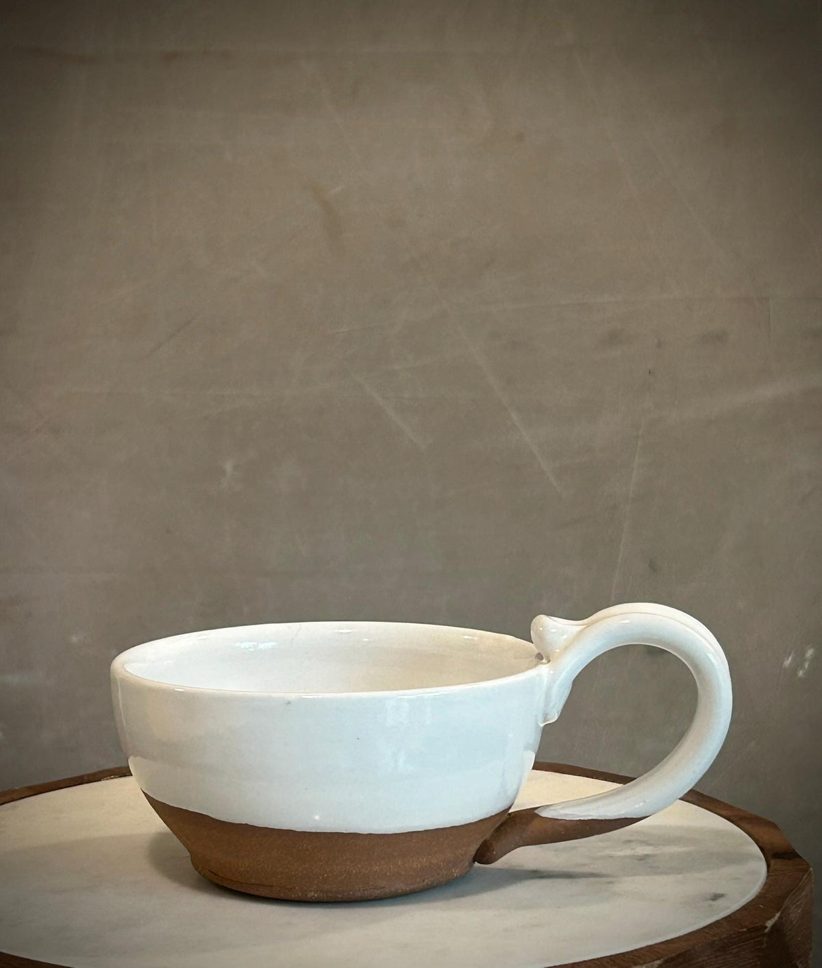 Handmade Stoneware Cappuccino Cup | Wheel-Thrown White Dove Ceramic Mug Dune Body