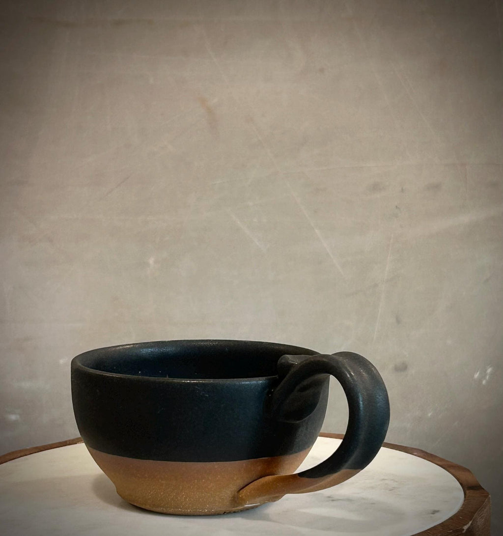 Handmade Stoneware Cappuccino Mug | Wheel-Thrown Matte Blackstone Ceramic Coffee Cup | 10–12 oz Dune Body