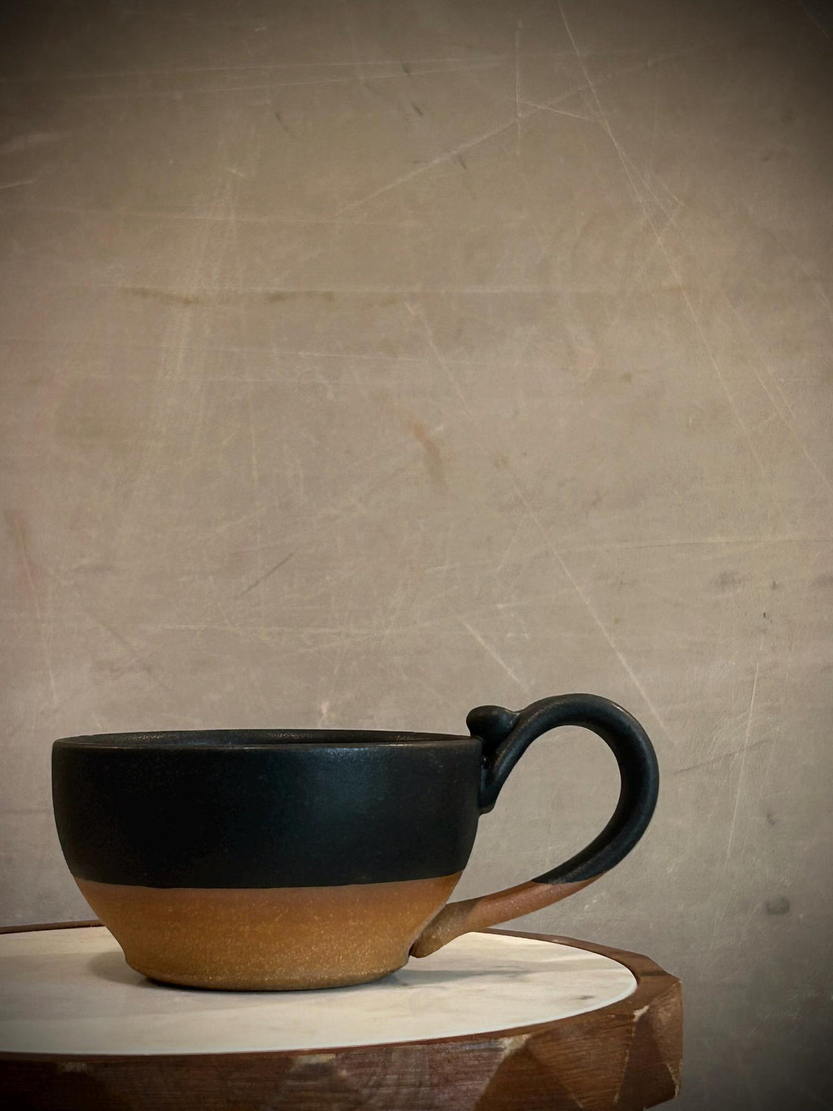 Handmade Stoneware Cappuccino Mug | Wheel-Thrown Matte Blackstone Ceramic Coffee Cup | 10–12 oz Dune Body