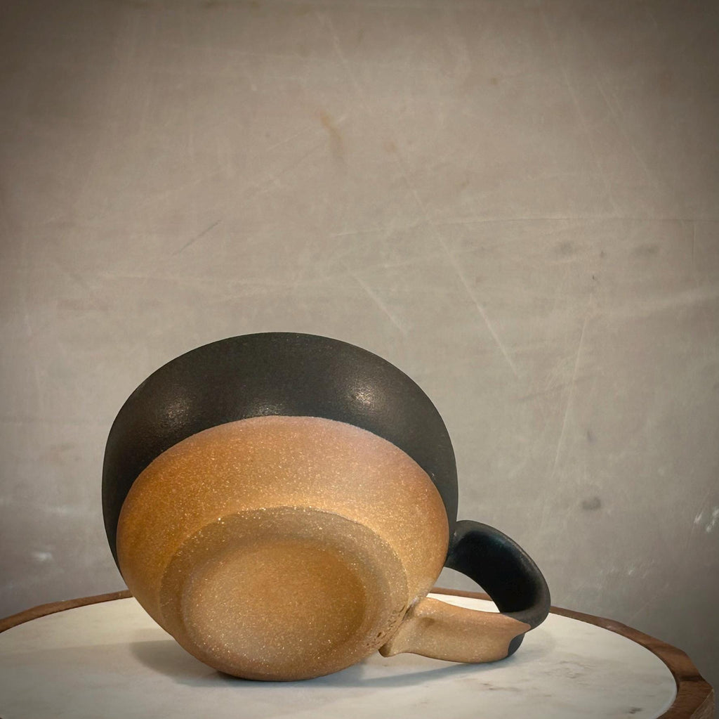 Handmade Stoneware Cappuccino Mug | Wheel-Thrown Matte Blackstone Ceramic Coffee Cup | 10–12 oz Dune Body