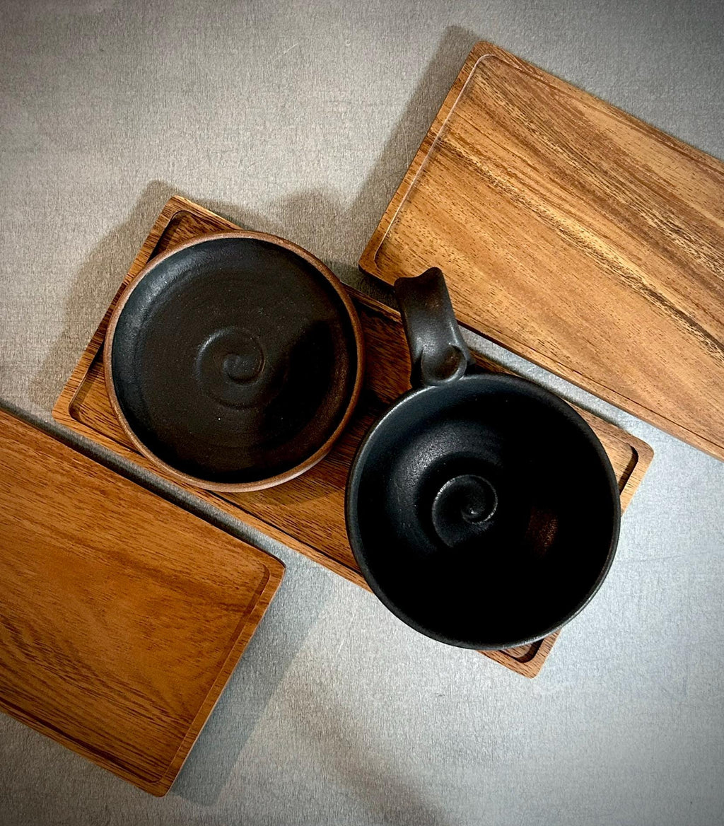 Handmade Stoneware Cappuccino Mug | Wheel-Thrown Matte Blackstone Ceramic Coffee Cup | 10–12 oz Dune Body