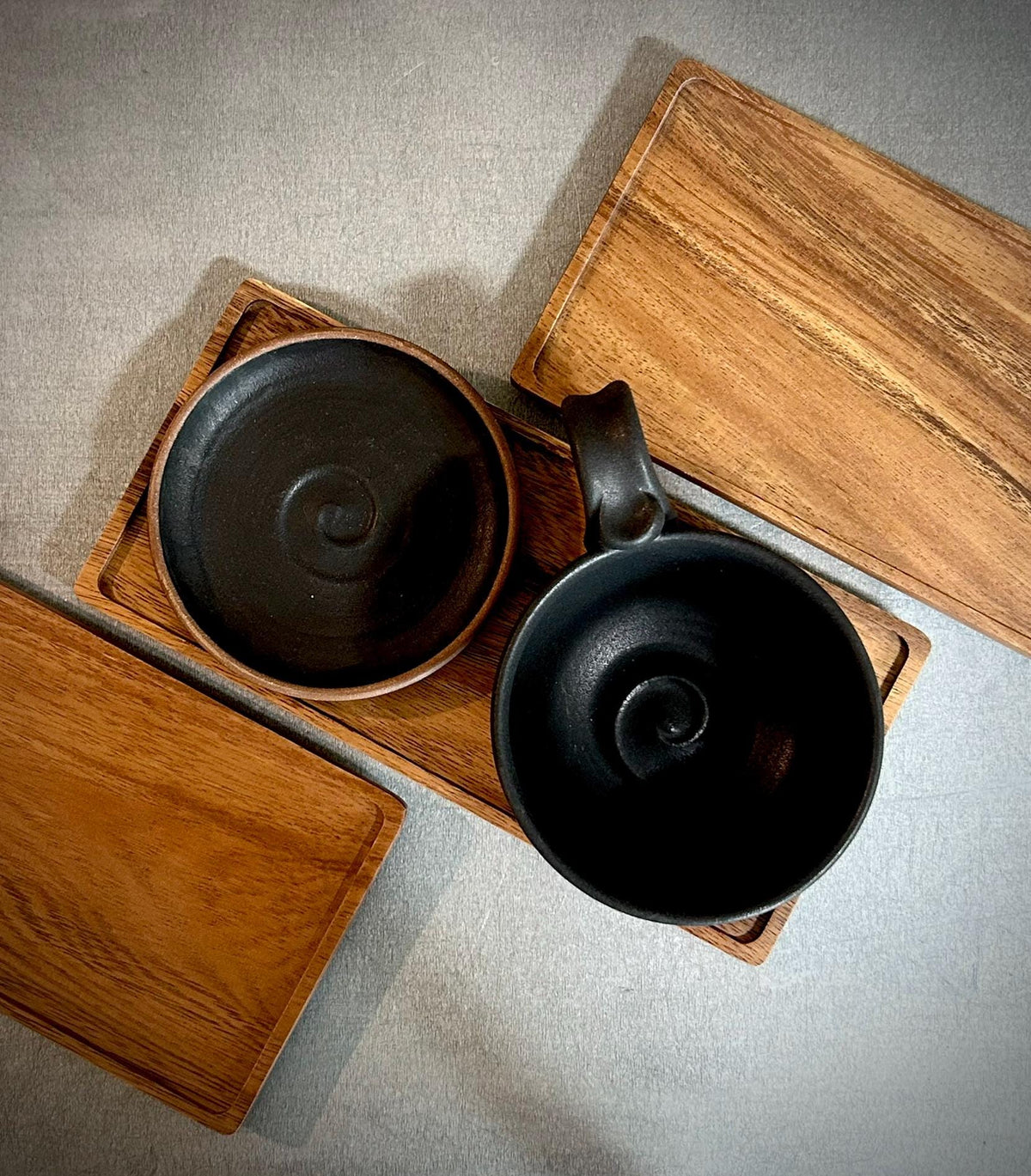 Handmade Stoneware Cappuccino Mug | Wheel-Thrown Matte Blackstone Ceramic Coffee Cup | 10–12 oz Dune Body
