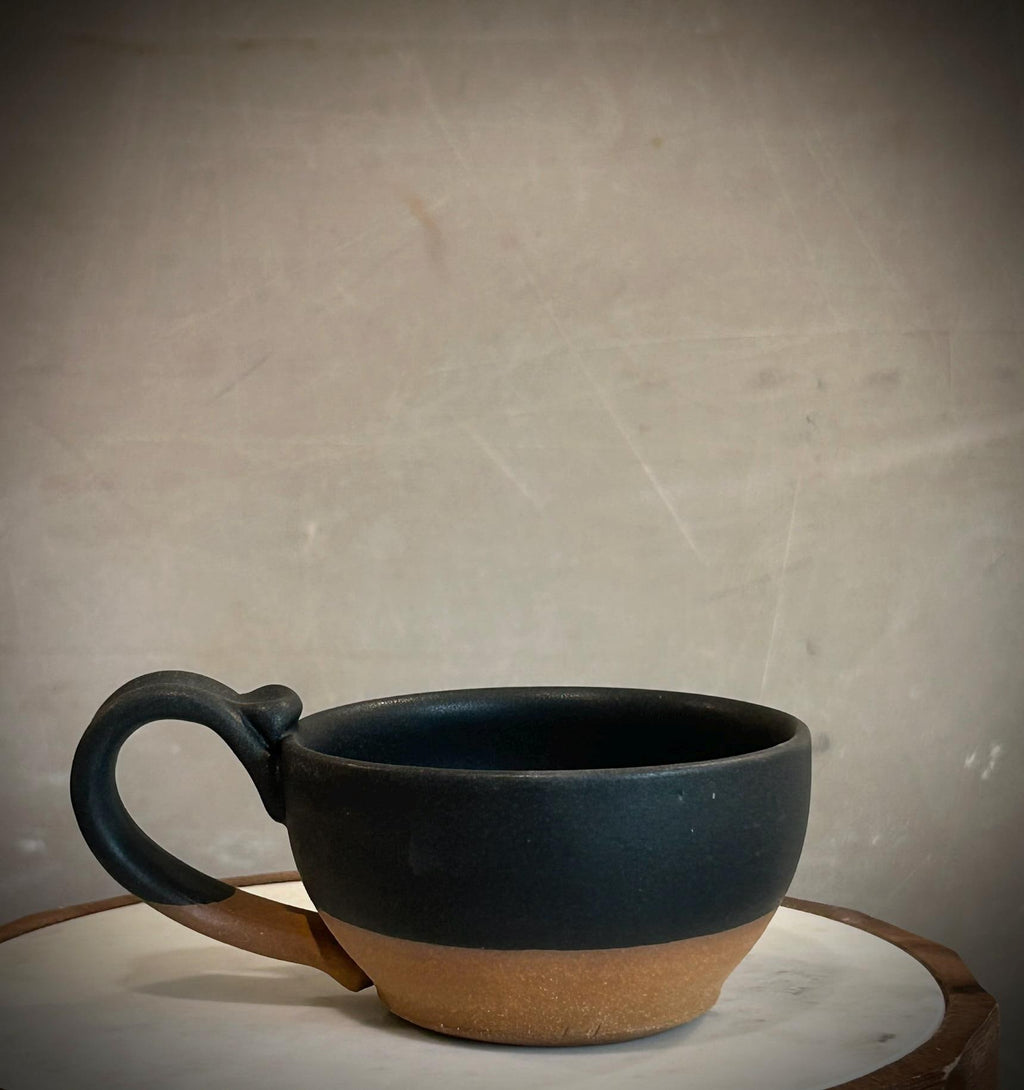 Handmade Stoneware Cappuccino Mug | Wheel-Thrown Matte Blackstone Ceramic Coffee Cup | 10–12 oz Dune Body