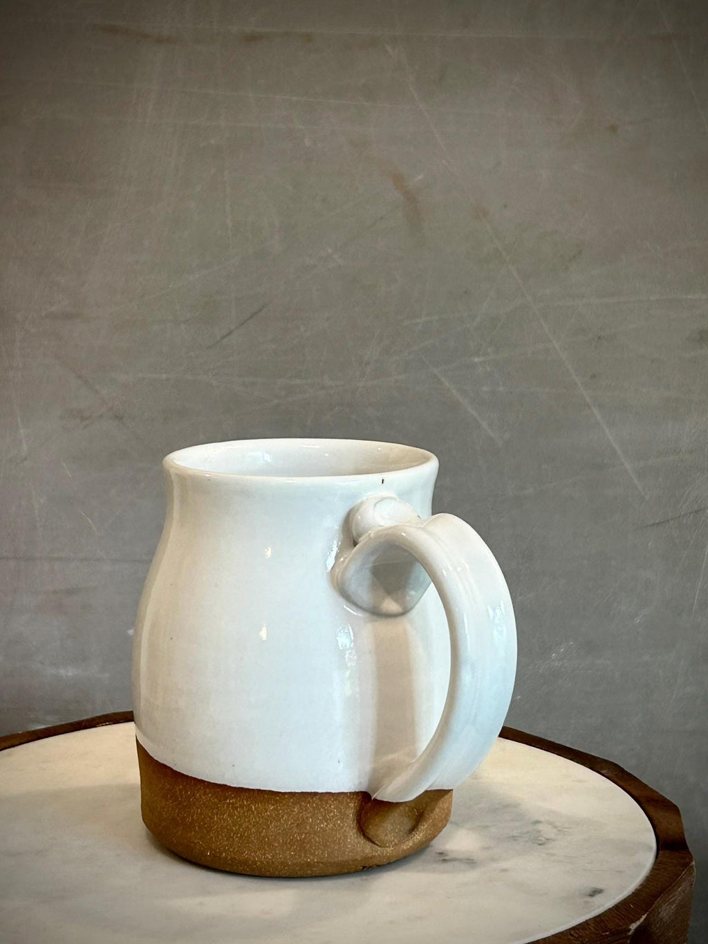 Handmade Stoneware Bell Mug | White Dove Wheel Thrown Pottery Cup Dune Body