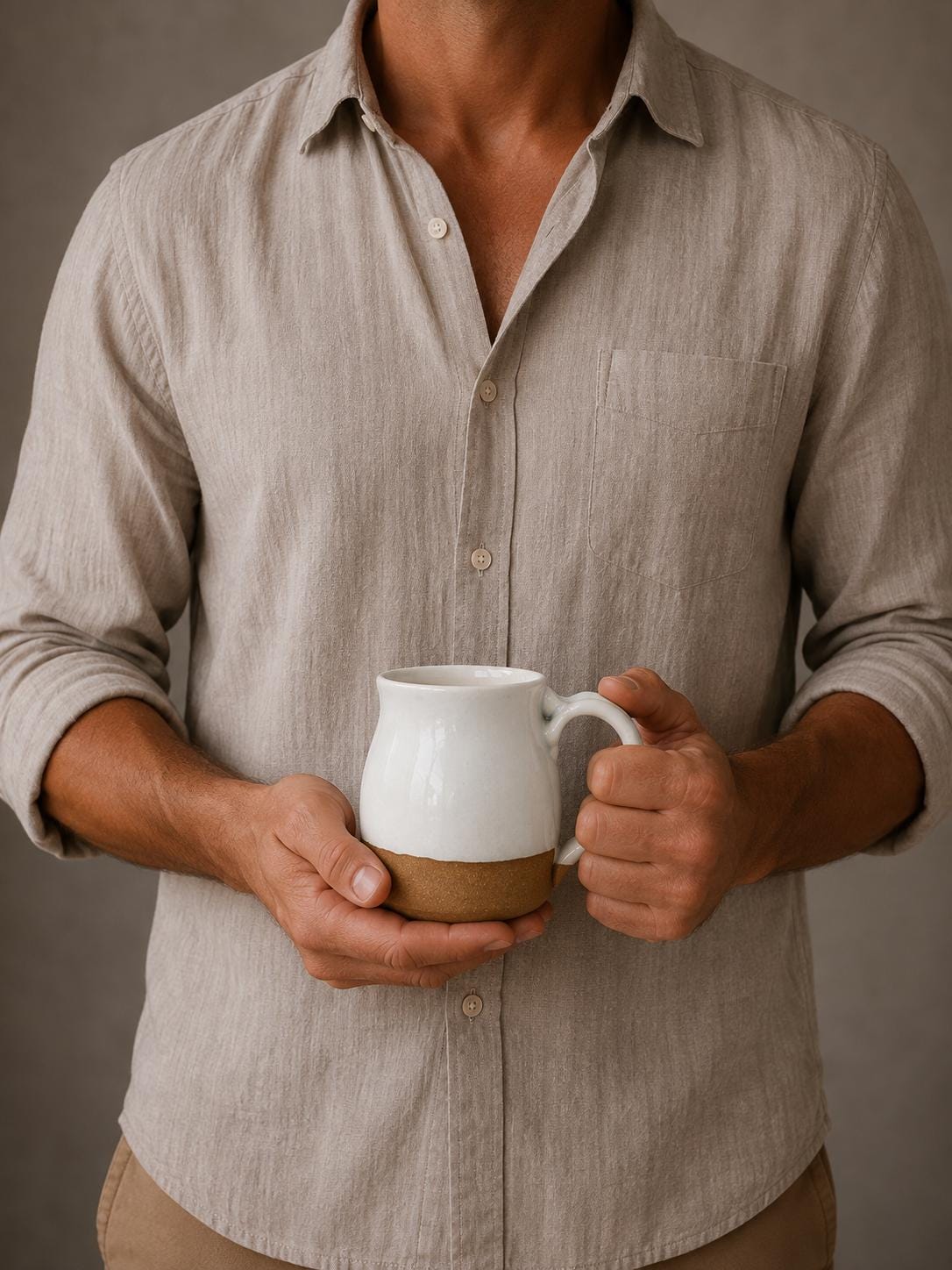 Handmade Stoneware Bell Mug | White Dove Wheel Thrown Pottery Cup Dune Body