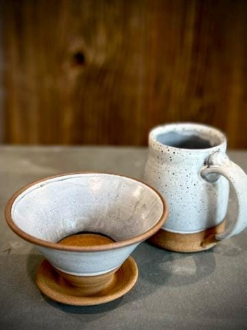 Handmade Stoneware Coffee Mug | Linen Gray Bell Ceramic Pottery Cup Dune Body