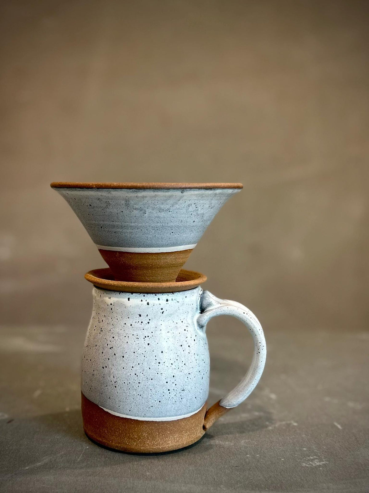 Handmade Stoneware Coffee Mug | Linen Gray Bell Ceramic Pottery Cup Dune Body