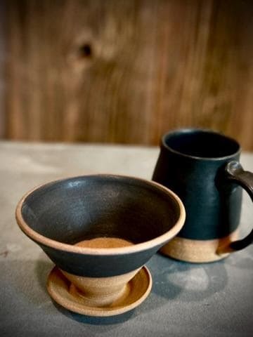Handmade Stoneware Coffee Mug | Matte Blackstone Bell Ceramic Cup Dune Body