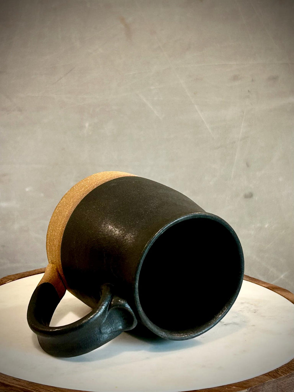 Handmade Stoneware Coffee Mug | Matte Blackstone Bell Ceramic Cup Dune Body