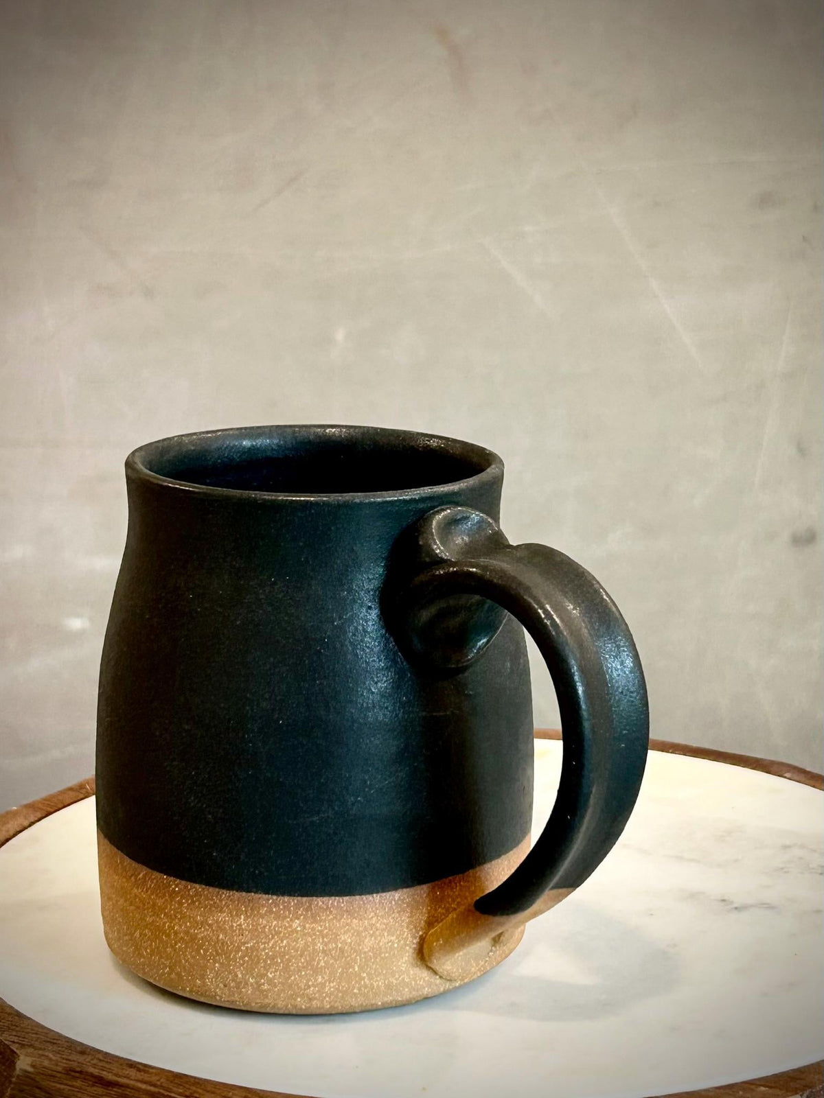 Handmade Stoneware Coffee Mug | Matte Blackstone Bell Ceramic Cup Dune Body
