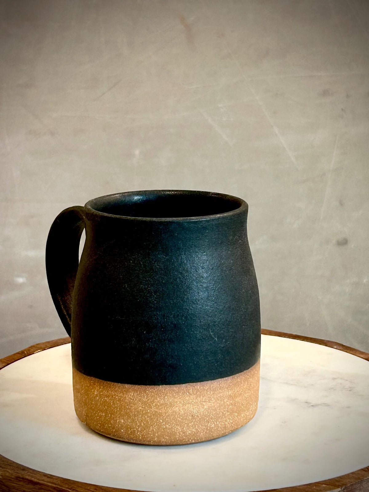 Handmade Stoneware Coffee Mug | Matte Blackstone Bell Ceramic Cup Dune Body