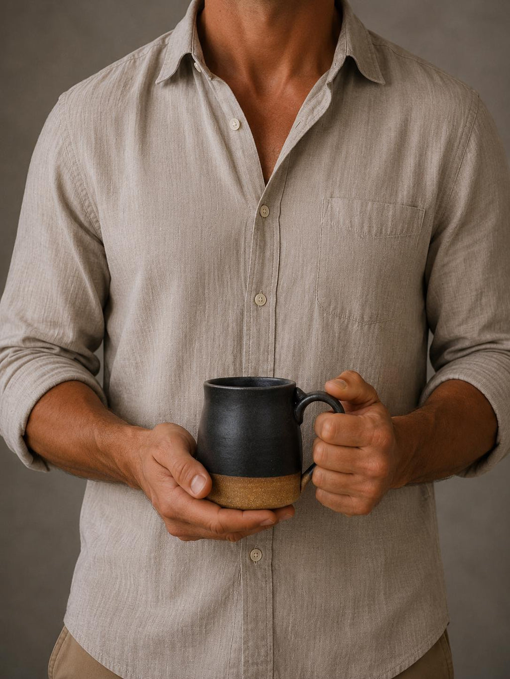 Handmade Stoneware Coffee Mug | Matte Blackstone Bell Ceramic Cup Dune Body