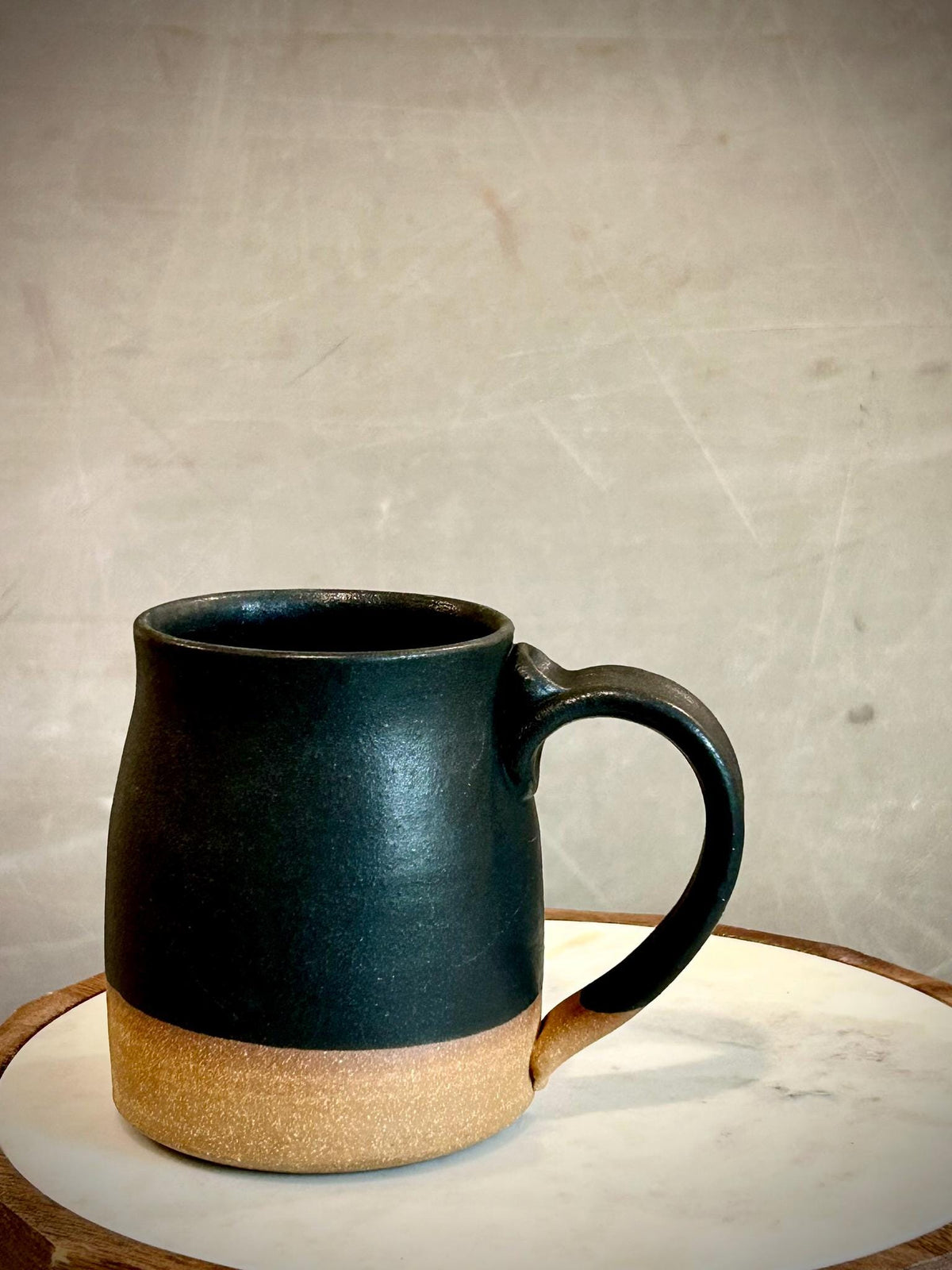 Handmade Stoneware Coffee Mug | Matte Blackstone Bell Ceramic Cup Dune Body