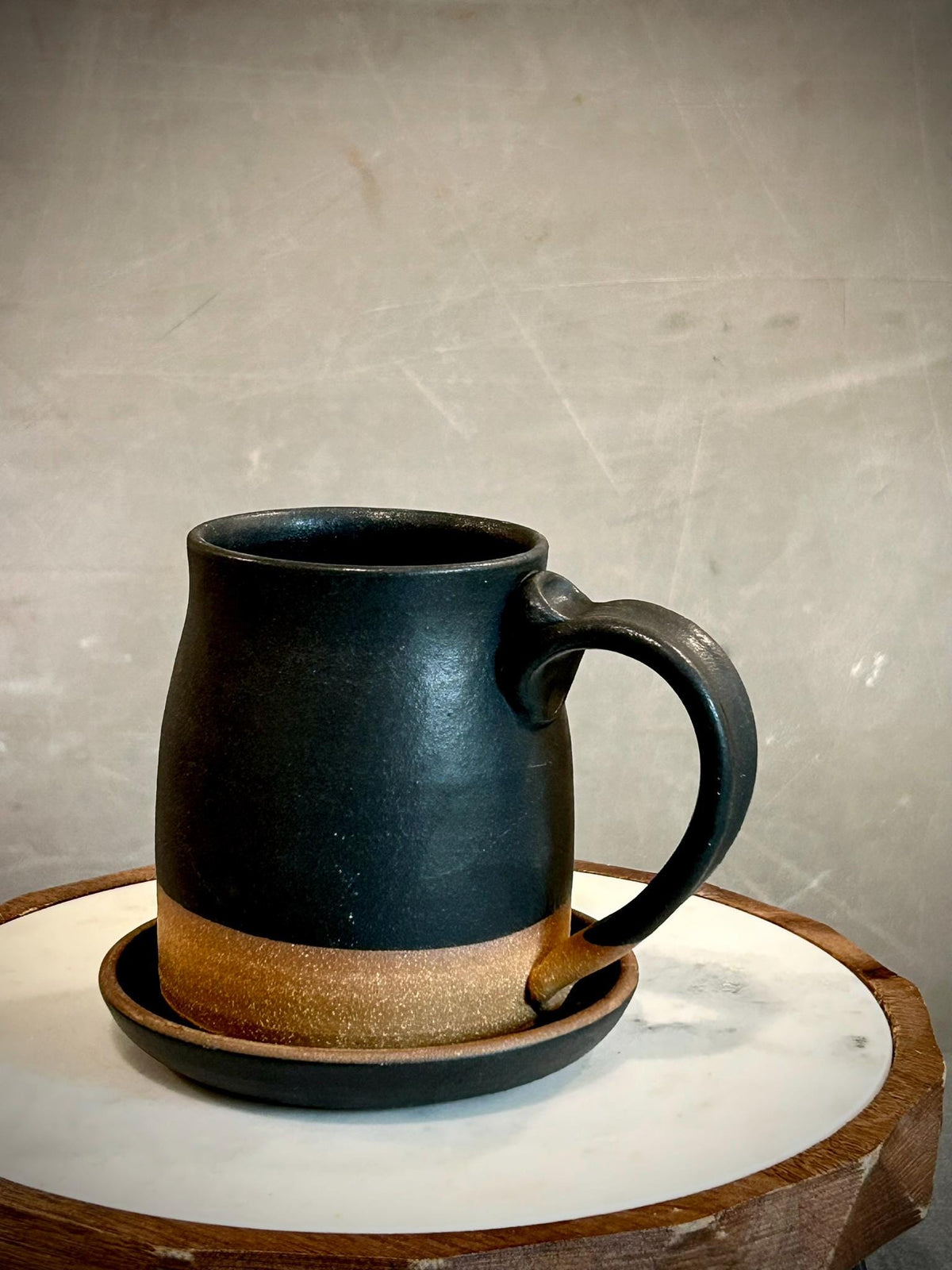 Handmade Stoneware Coffee Mug | Matte Blackstone Bell Ceramic Cup Dune Body
