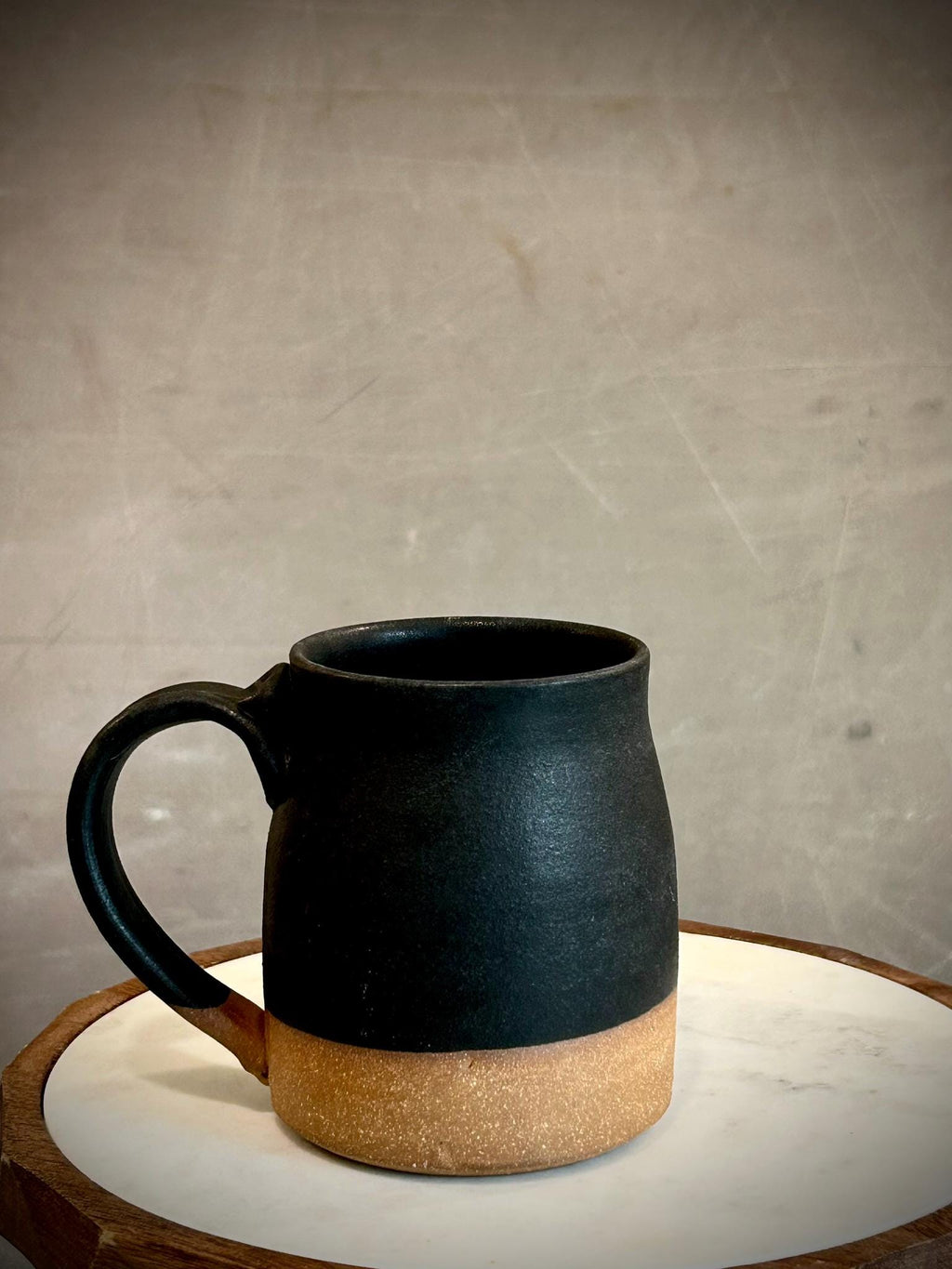 Handmade Stoneware Coffee Mug | Matte Blackstone Bell Ceramic Cup Dune Body