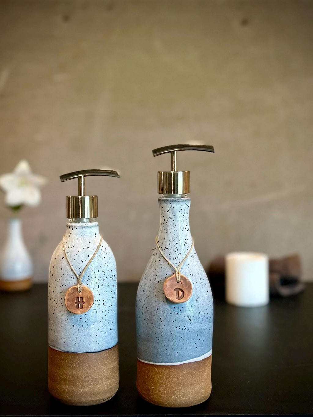 Handmade Ceramic Soap Dispenser | Linen Gray Stoneware, Modern Farmhouse Decor