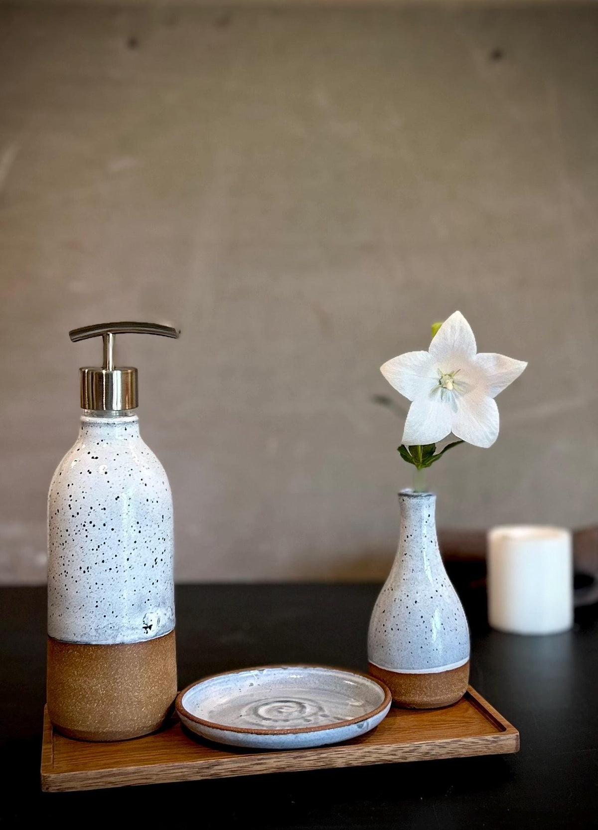 Handmade Ceramic Soap Dispenser | Linen Gray Stoneware, Modern Farmhouse Decor