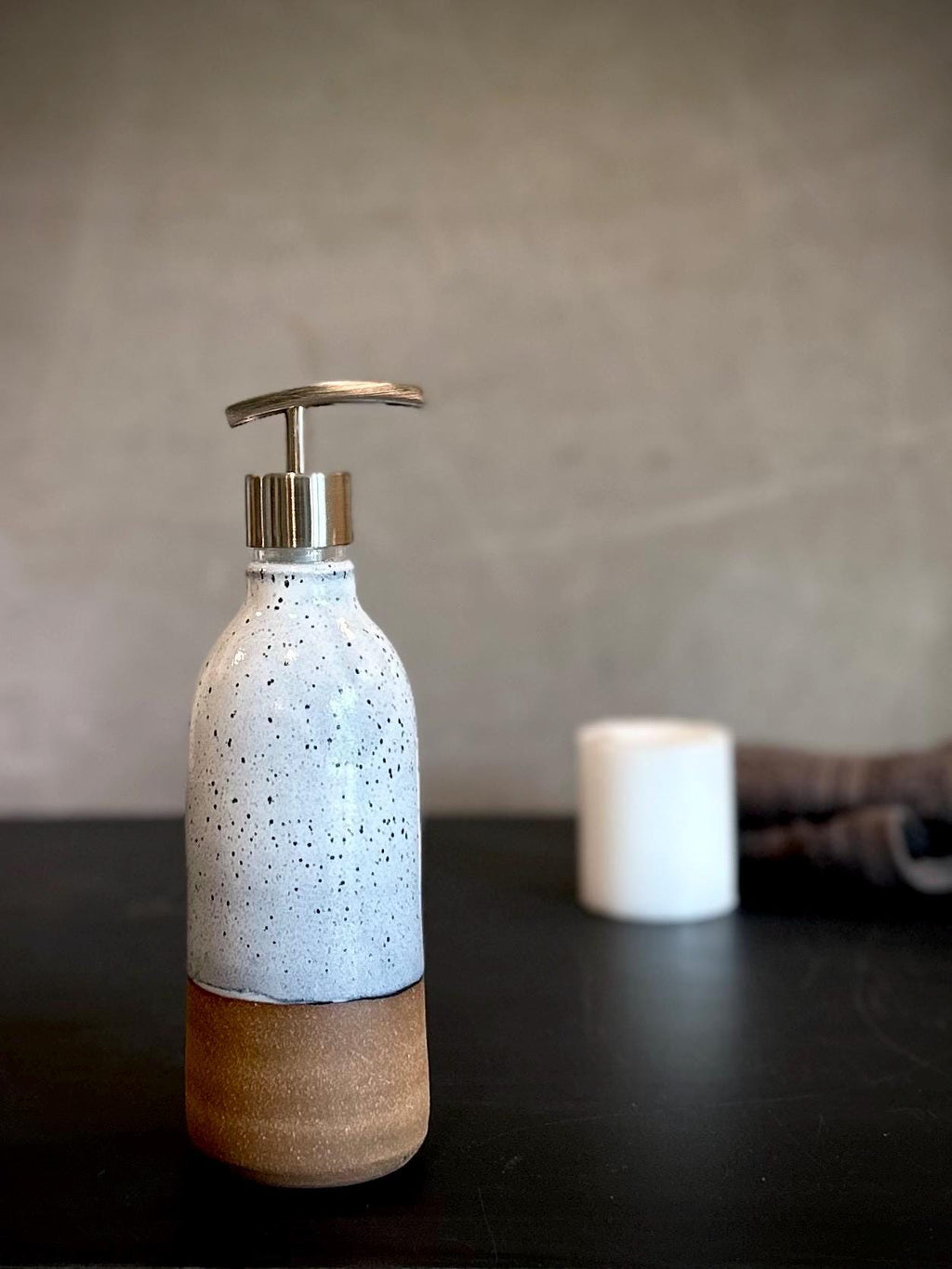 Handmade Ceramic Soap Dispenser | Linen Gray Stoneware, Modern Farmhouse Decor