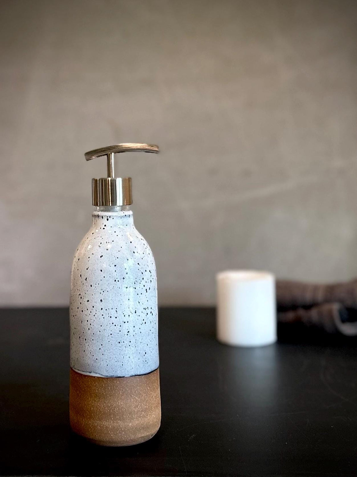 Handmade Ceramic Soap Dispenser | Linen Gray Stoneware, Modern Farmhouse Decor