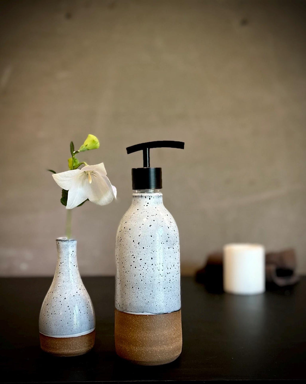 Handmade Ceramic Soap Dispenser | Linen Gray Stoneware, Modern Farmhouse Decor
