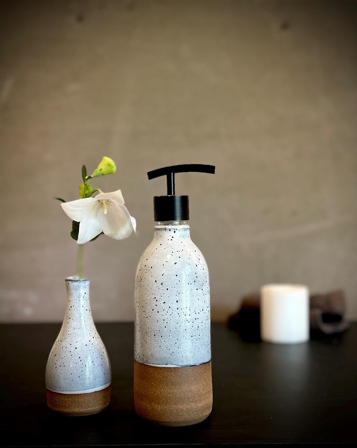 Handmade Ceramic Soap Dispenser | Linen Gray Stoneware, Modern Farmhouse Decor