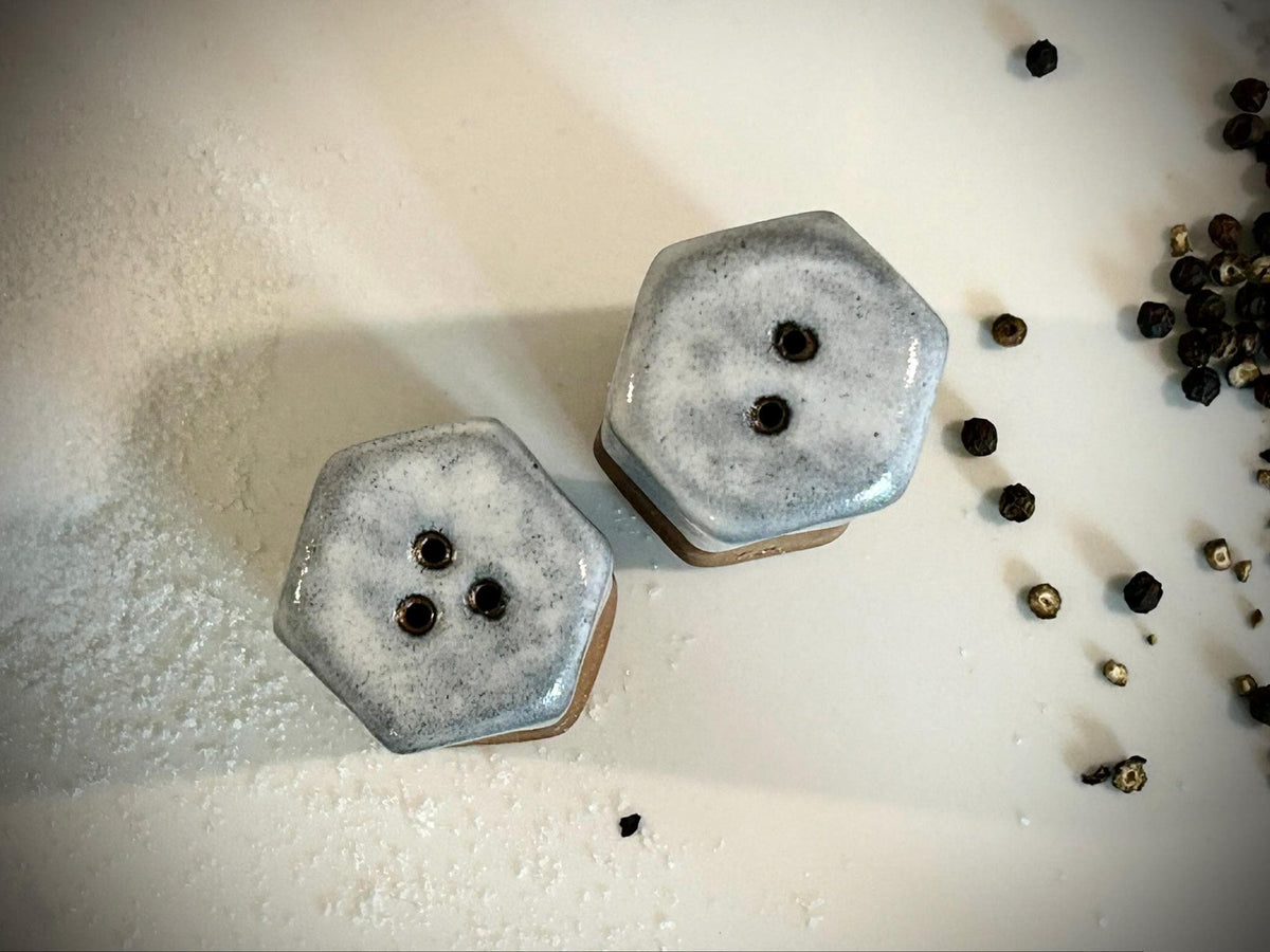 Handmade Stoneware Salt & Pepper Shaker Set | Linen Gray Pottery Kitchen Set Dune