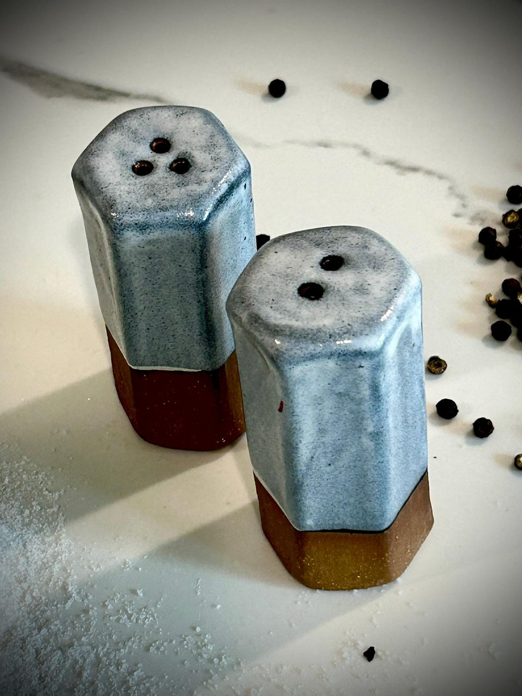 Handmade Stoneware Salt & Pepper Shaker Set | Linen Gray Pottery Kitchen Set Dune