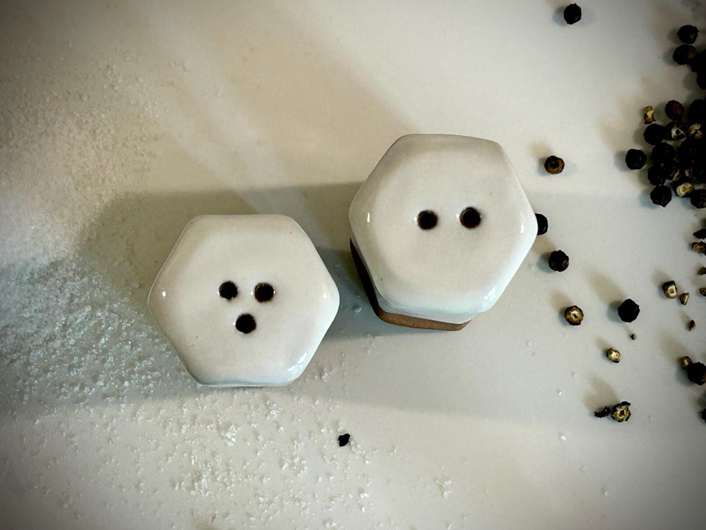 Handmade Ceramic Salt & Pepper Shaker Set | White Dove Stoneware Modern Farmhouse Pottery Dune