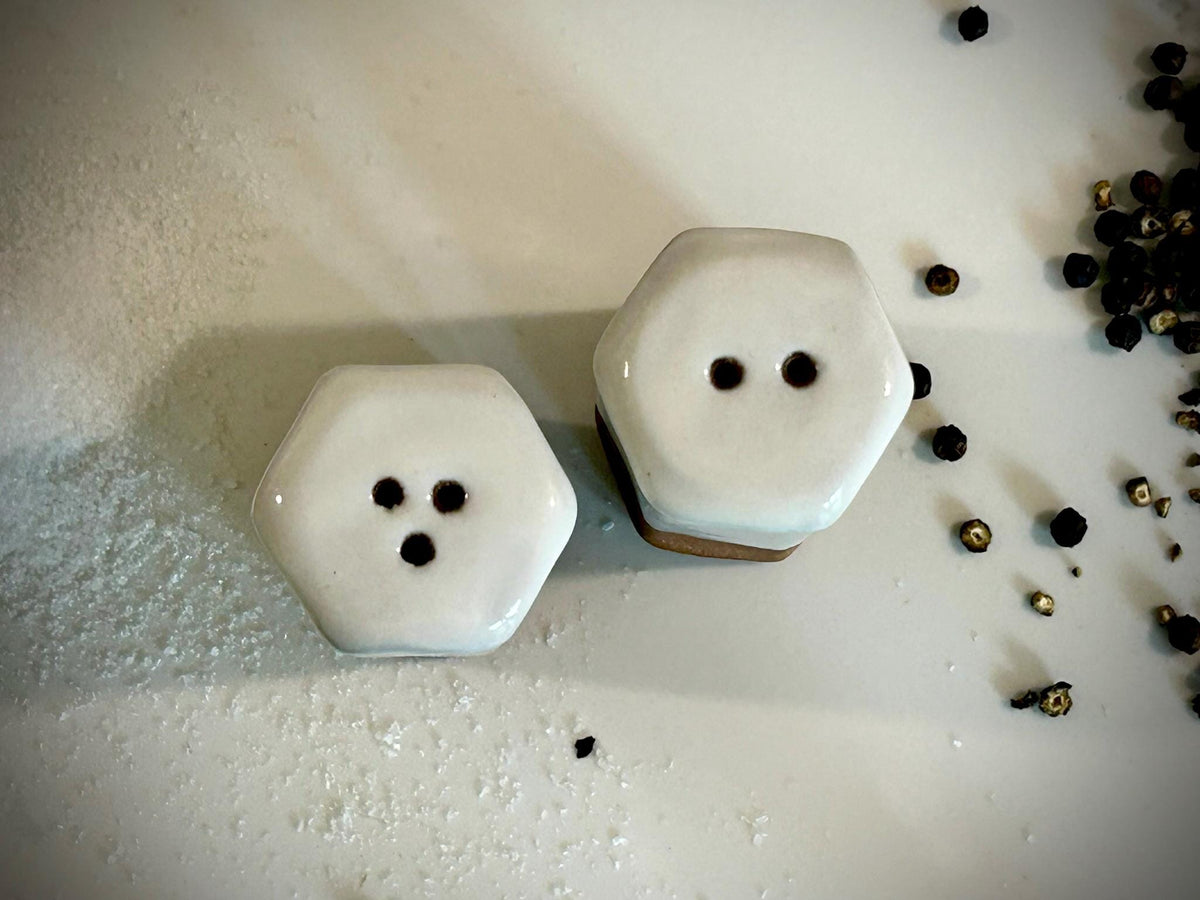 Handmade Ceramic Salt & Pepper Shaker Set | White Dove Stoneware Modern Farmhouse Pottery Dune