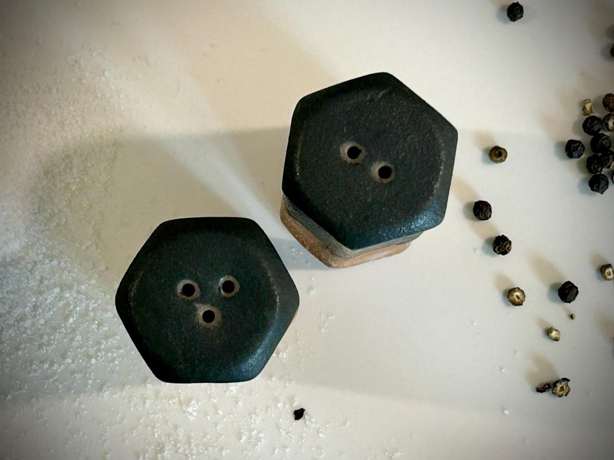 Stoneware pottery Salt and Pepper Shaker set Tourmaline Black Short Dune