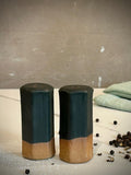 Stoneware pottery Salt and Pepper Shaker set Tourmaline Black Short Dune