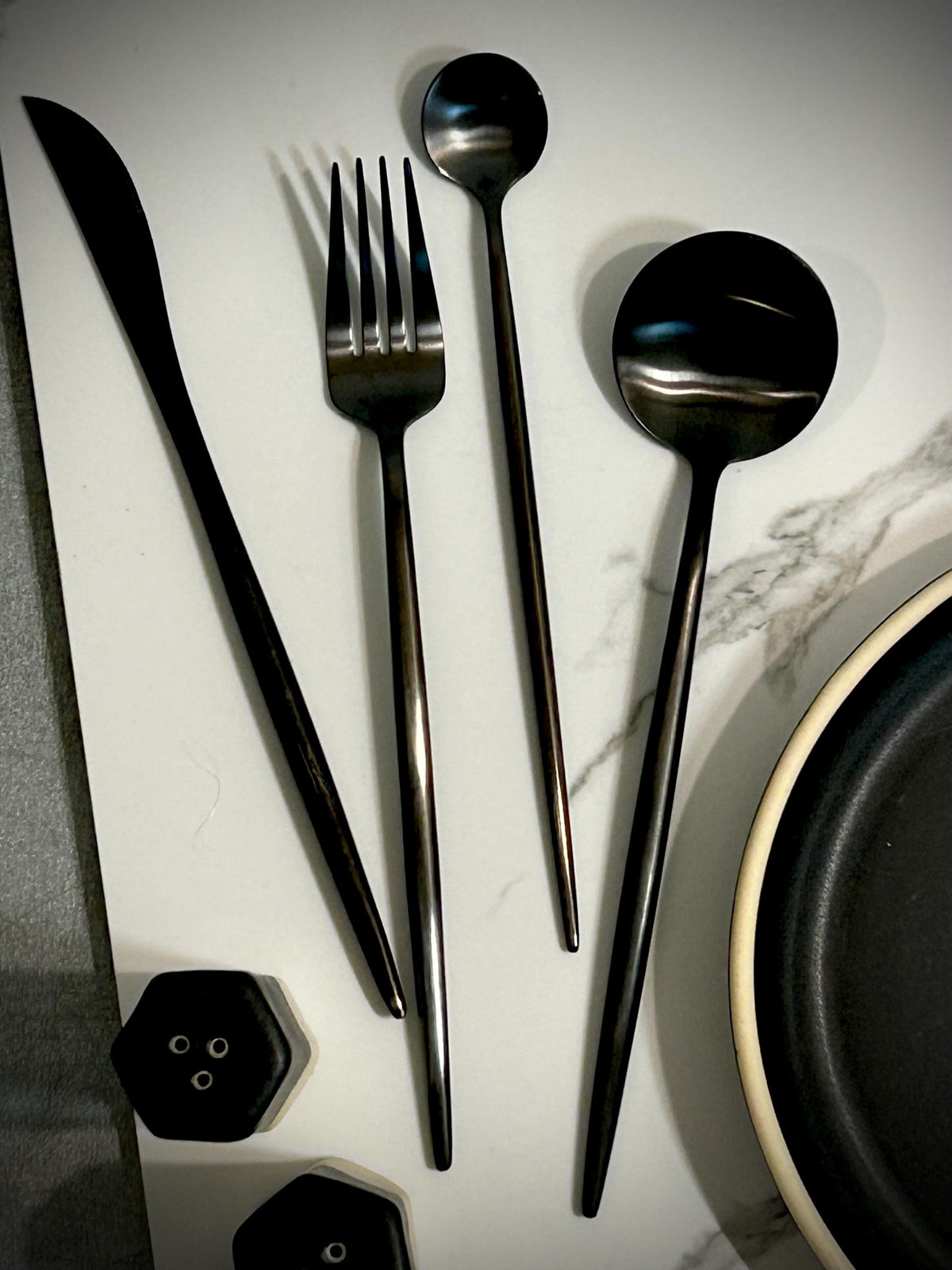 Modern Stainless Steel Flatware Set | Choice of Silver, Black, Gold or Copper | Contemporary Cutlery Set | Minimalist Modern Tableware