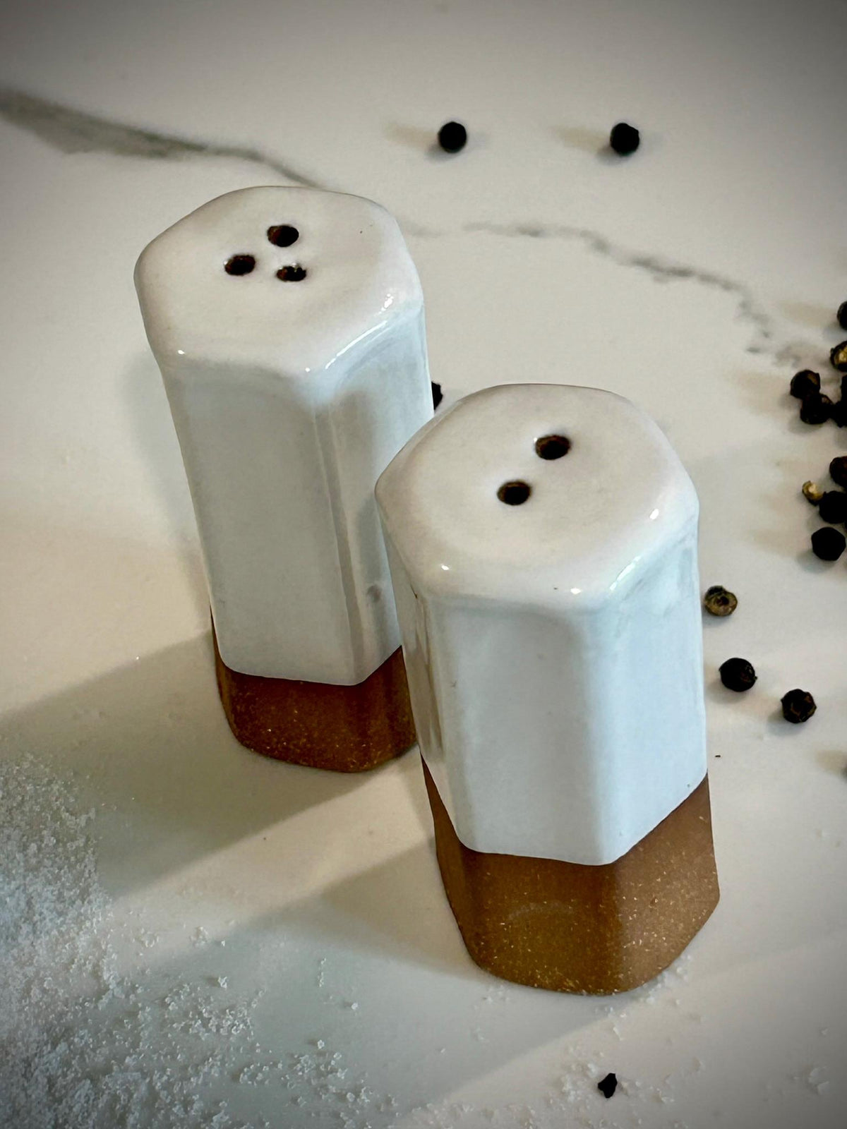 Handmade Ceramic Salt & Pepper Shaker Set | White Dove Stoneware Modern Farmhouse Pottery Dune