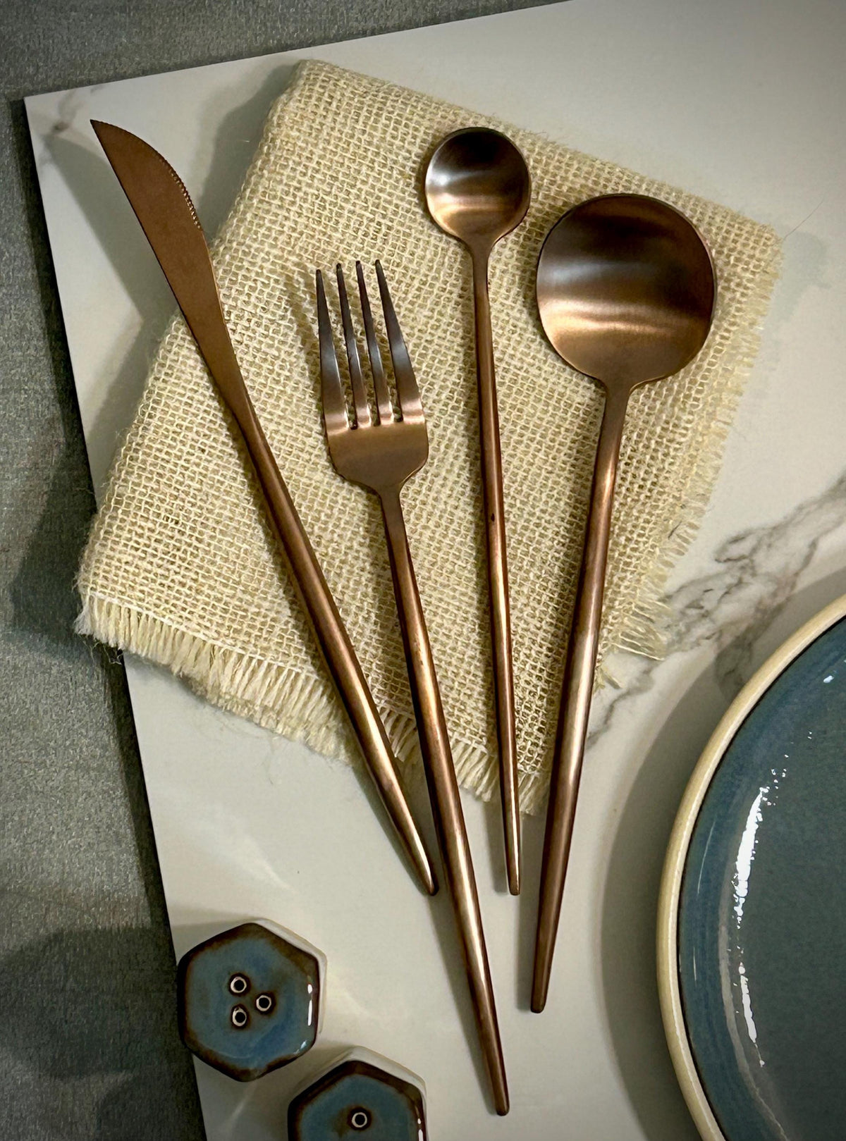 Modern Stainless Steel Flatware Set | Choice of Silver, Black, Gold or Copper | Contemporary Cutlery Set | Minimalist Modern Tableware