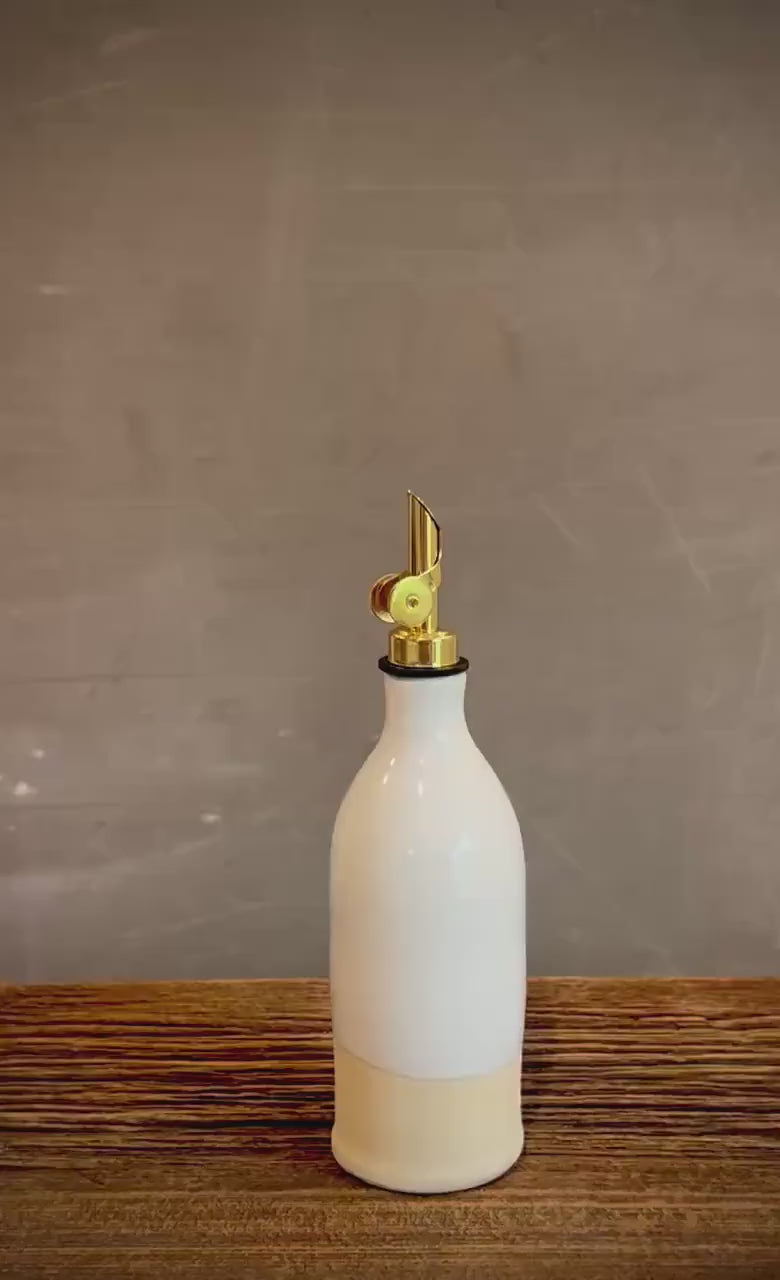 Handmade Classic Olive Oil Dispenser | White Dove Stoneware Oil Pourer | Vinegar Cruet