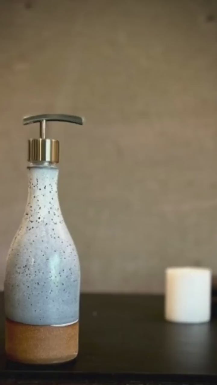 Handmade Ceramic Willow Soap Dispenser | Linen Gray Stoneware Pump | Modern Farmhouse Kitchen Bathroom