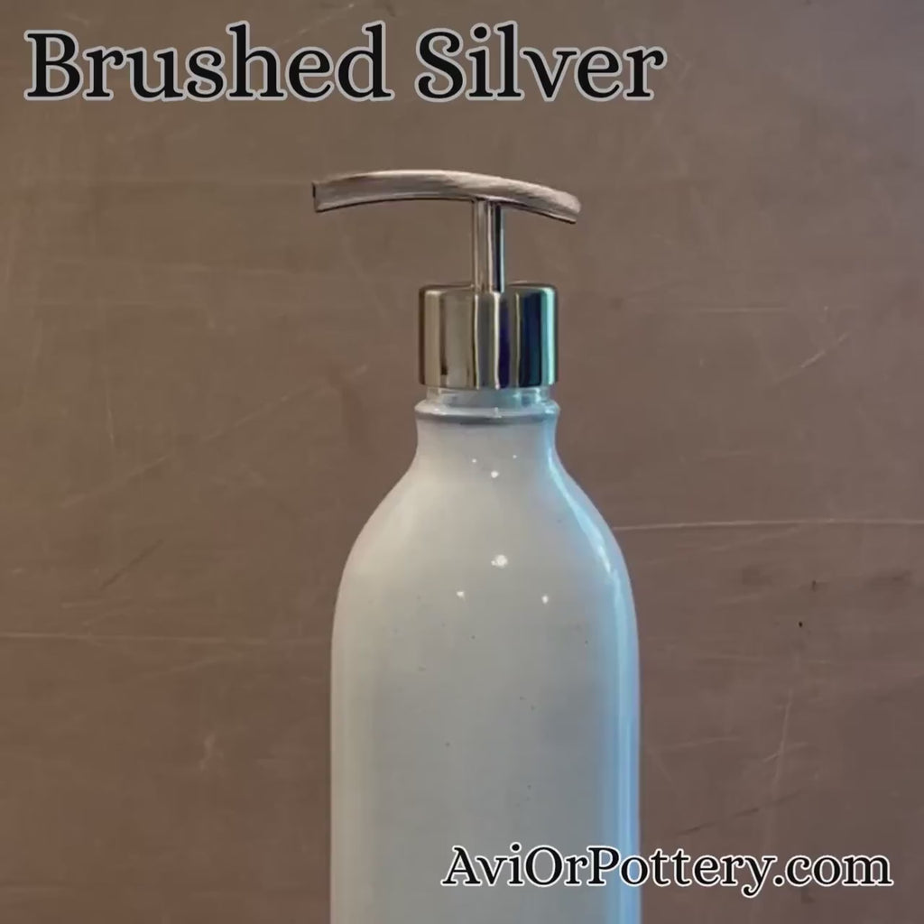 Hand Made Stoneware Soap Lotion Dispenser Pump Riverdrift Blue Faceted Style