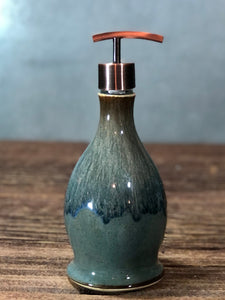 Handthrown Stoneware Soap Lotion Dispenser Pump Volcano Blue Wide