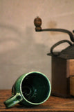 Hand thrown stoneware pottery mug Rainbow Trout green Barrel style