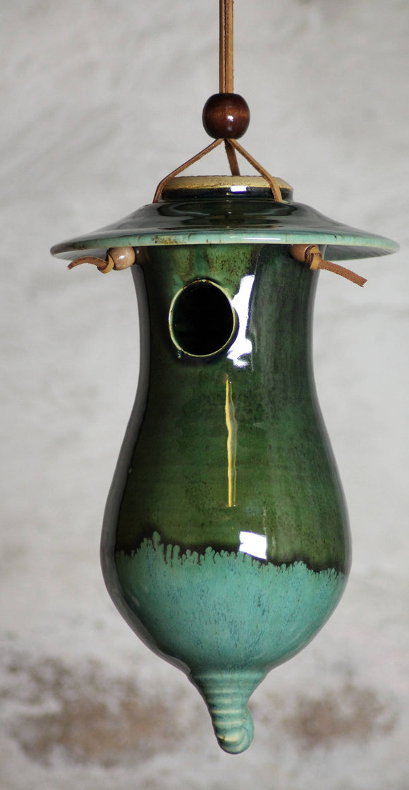 Hand Thrown Stoneware Pottery Bird House Rainbow Trout
