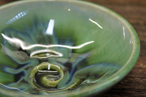 Small Bowl Hand Thrown Stoneware Rainbow Trout Green Turquoise