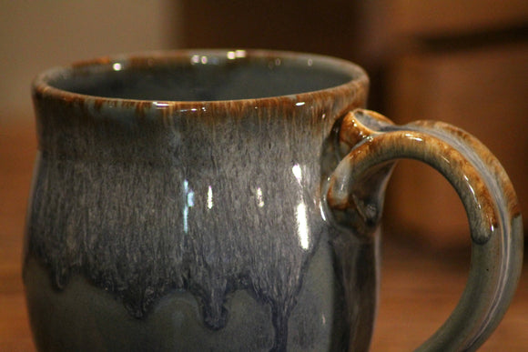 Volcano Blue Hand Thrown Stoneware Pottery Mug Barrel Style